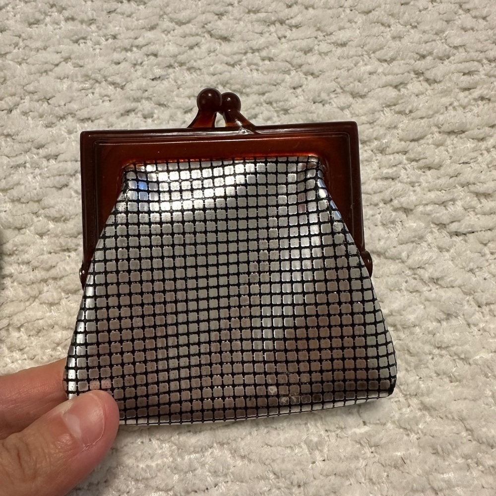 Vintage Regal Clutch and Coin Purse Set Silver Tone Mesh Print Vinyl - Picture 11 of 15